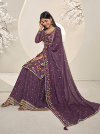 Purple Multi Colour Floral Thread & Embroidered Sharara Suit Set Product vendor