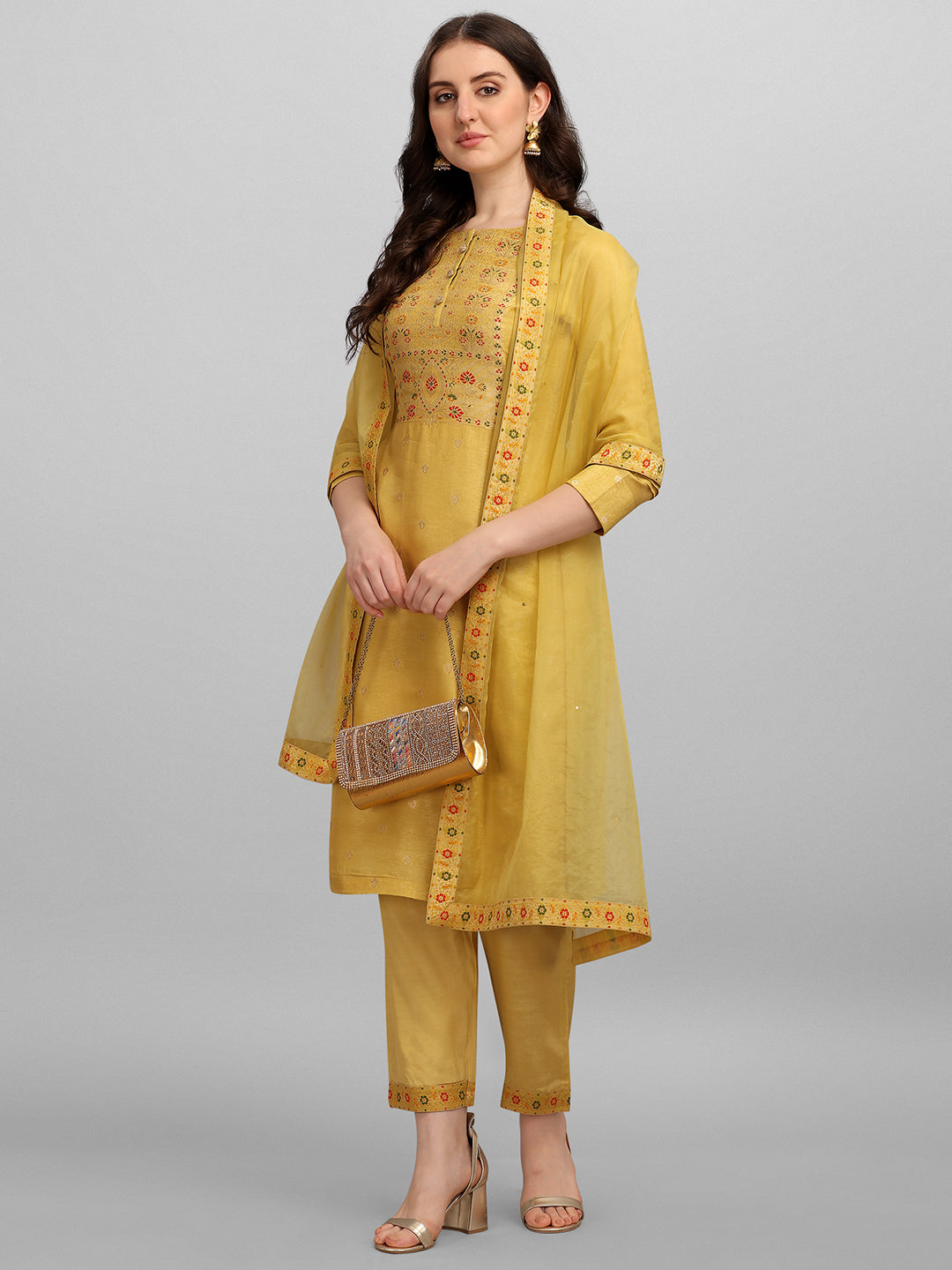 Yellow Meena Jacquard Kurta Suit Set Product vendor
