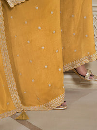 Yellow Floral Pattern, Thread & Sequins Embroidered Sharara Suit Set Product vendor