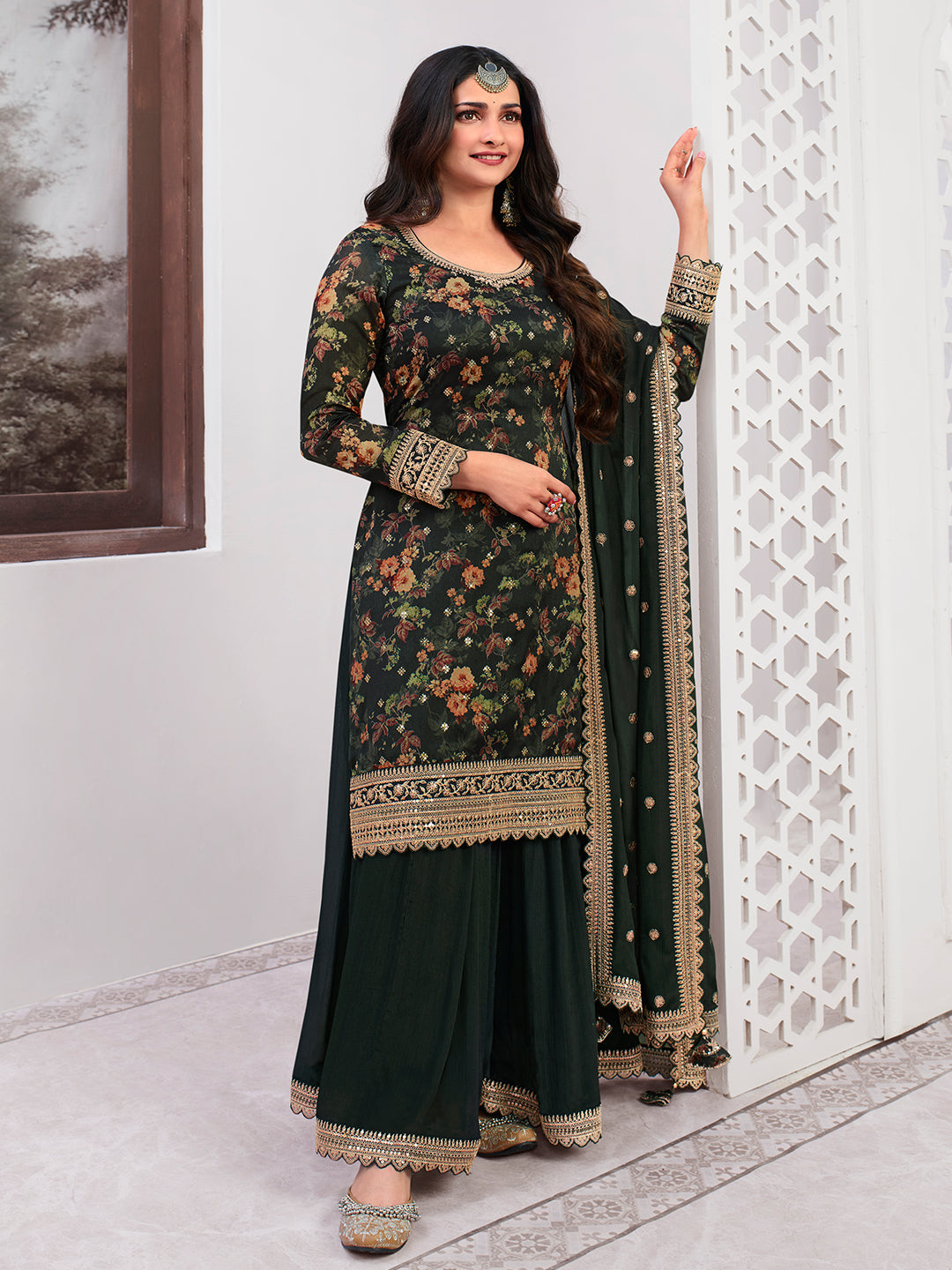 Green Printed with Embroidered Sharara Suit Set Product vendor