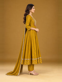 Mustard Embroidered Anarkali Set with Dupatta