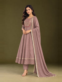 Mauve Embroidered Chanderi-Silk Anarkali Set with Dupatta