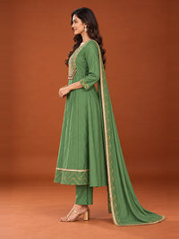 Green Embroidered Chanderi-Silk Anarkali Set with Dupatta