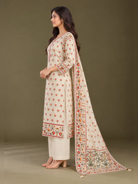 Women's Ivory Floral Printed Kurta Set with Dupatta