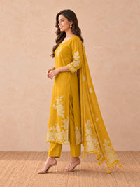 Women's Mustard Yellow Floral Kurta Set with Dupatta