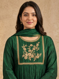 Emerald Green Floral Embroidered Anarkali Set with Dupatta