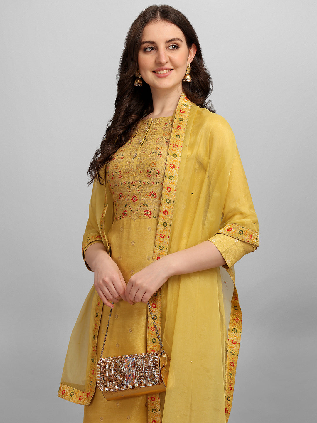 Yellow Meena Jacquard Kurta Suit Set Product vendor