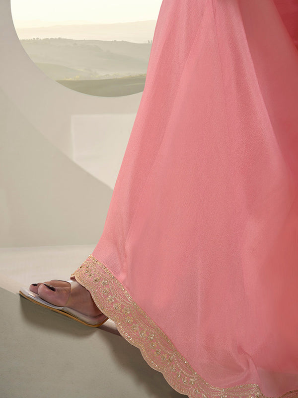 Peach Pink Floral Pattern, Thread with Sequins & Zari Embroidered Sharara Suit Set Product vendor