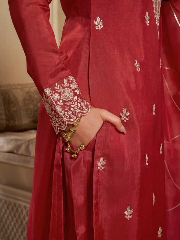 Floral + Geometric thread work & Hanging Pearl on Daman Kurta With Straight Pant & Dupatta Product vendor