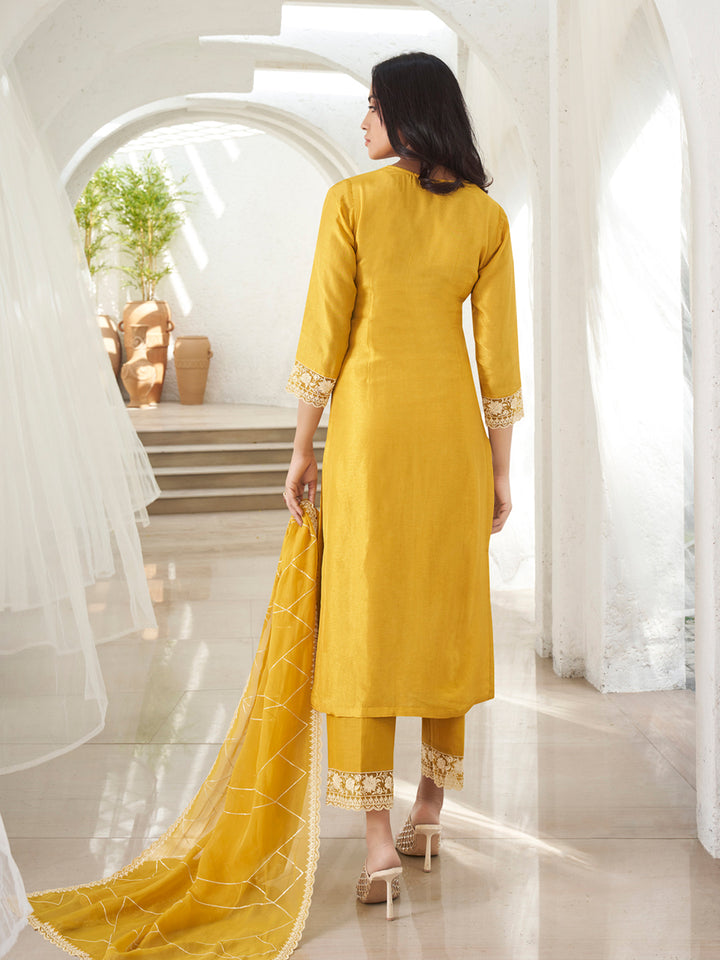 Floral + Geometric thread work & Hanging Pearl on Daman Kurta With Straight Pant & Dupatta Product vendor