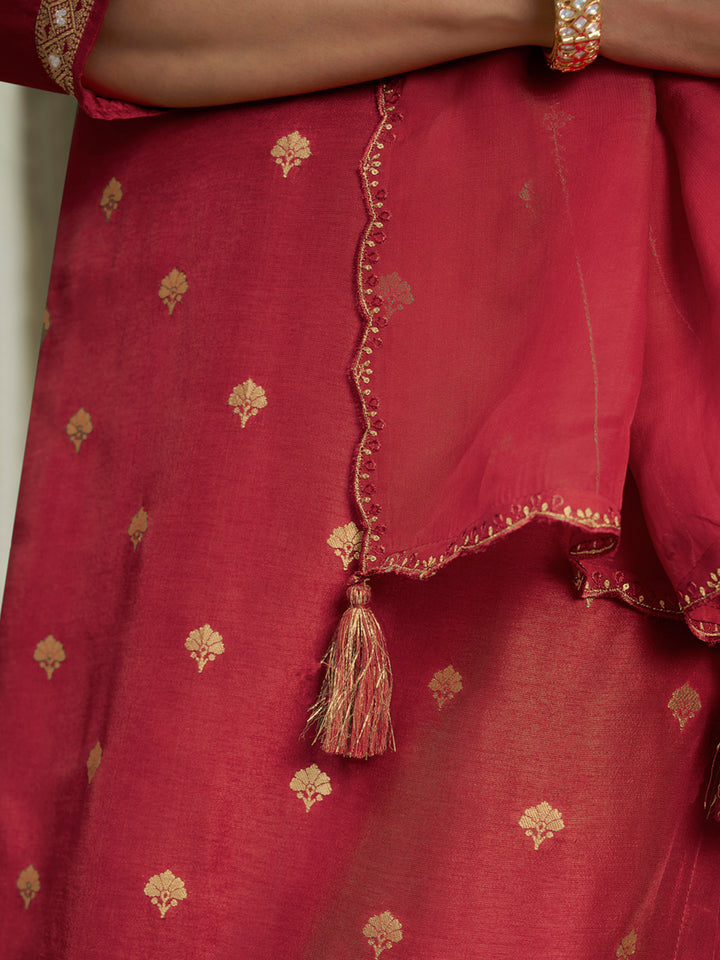 Scarlet Red Rose Exquisite Placement-Weaving Kurta Suit Set Product vendor