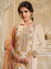 Cream Tissue Silk Meena Jacquard Designer Panel Work Kurta Suit Set Product vendor