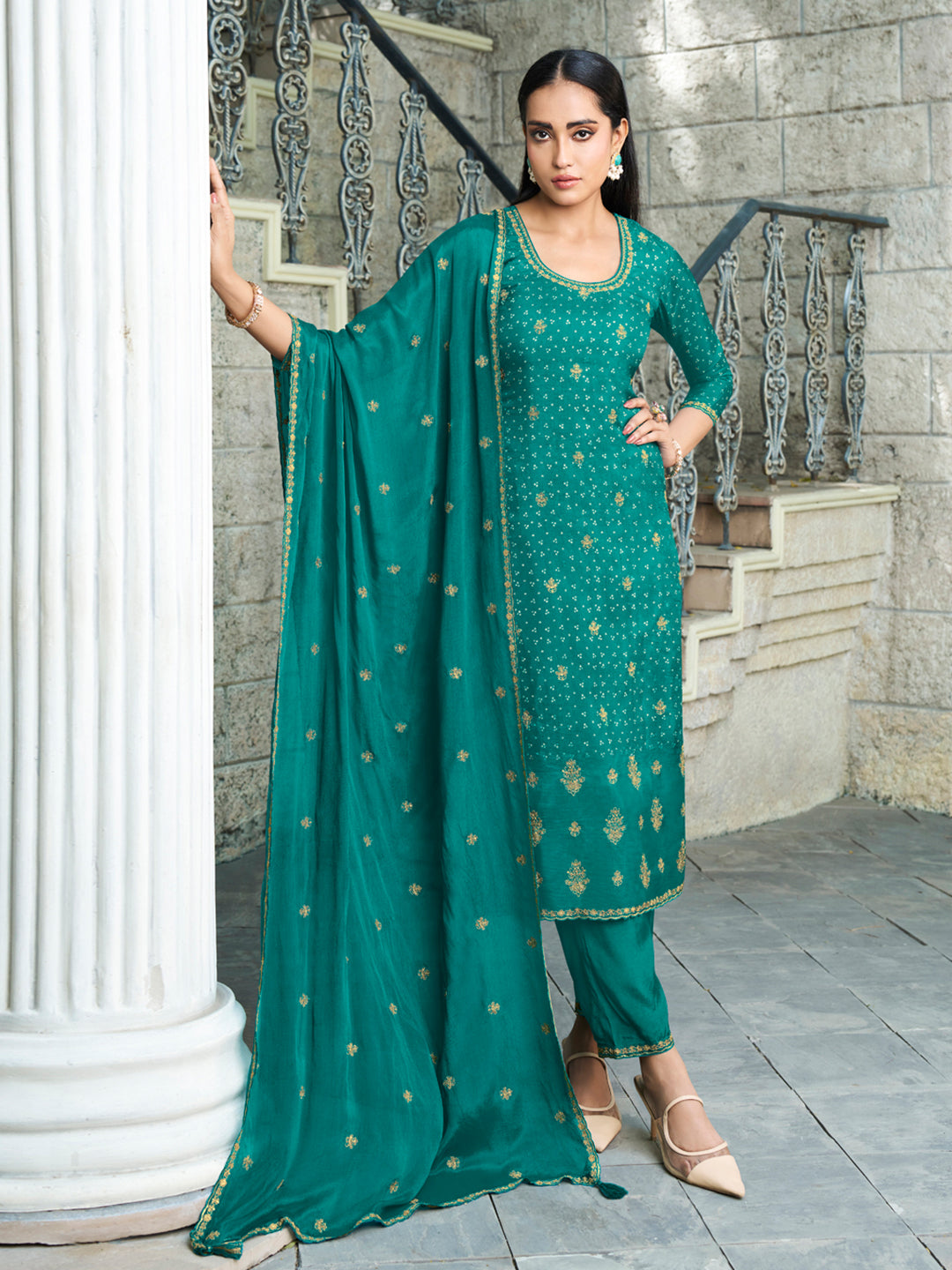 Digital Bandhni Printed Kurta with Trouser & Scalloped Dupatta Product vendor