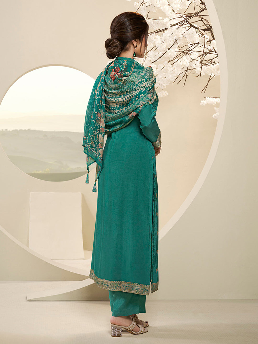 Muslin Jacquard Kurta Suit Set with Pencil Sketch Weave Handwork on Yoke Product vendor
