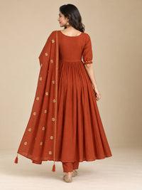 Brown Embroidered Chanderi-Silk Anarkali Set with Dupatta