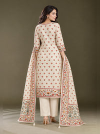 Women's Ivory Floral Printed Kurta Set with Dupatta
