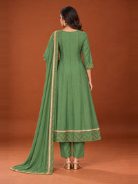 Green Embroidered Chanderi-Silk Anarkali Set with Dupatta