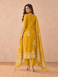 Women's Mustard Yellow Floral Kurta Set with Dupatta