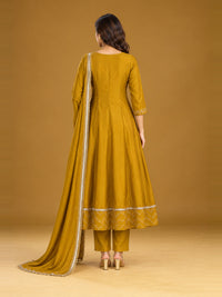 Mustard Embroidered Anarkali Set with Dupatta