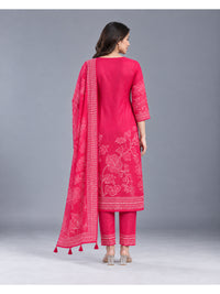 Pink Floral Printed Cotton- Silk Kurta Set with Dupatta