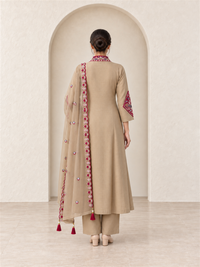 Beige Chanderi Silk Embroidered Anarkali Suit with Dupatta
