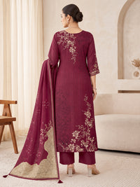 Women's Wine Floral Kurta Set with Dupatta