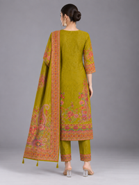 Women Floral Embroidered Cotton-Silk Kurta with Trousers & With Dupatta