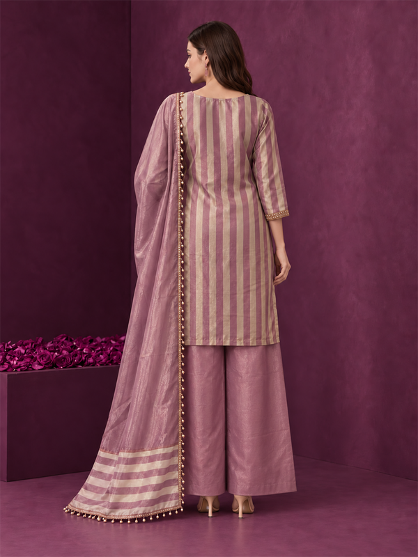 Dusty Pink Striped Pure Silk Palazzo Suit Set