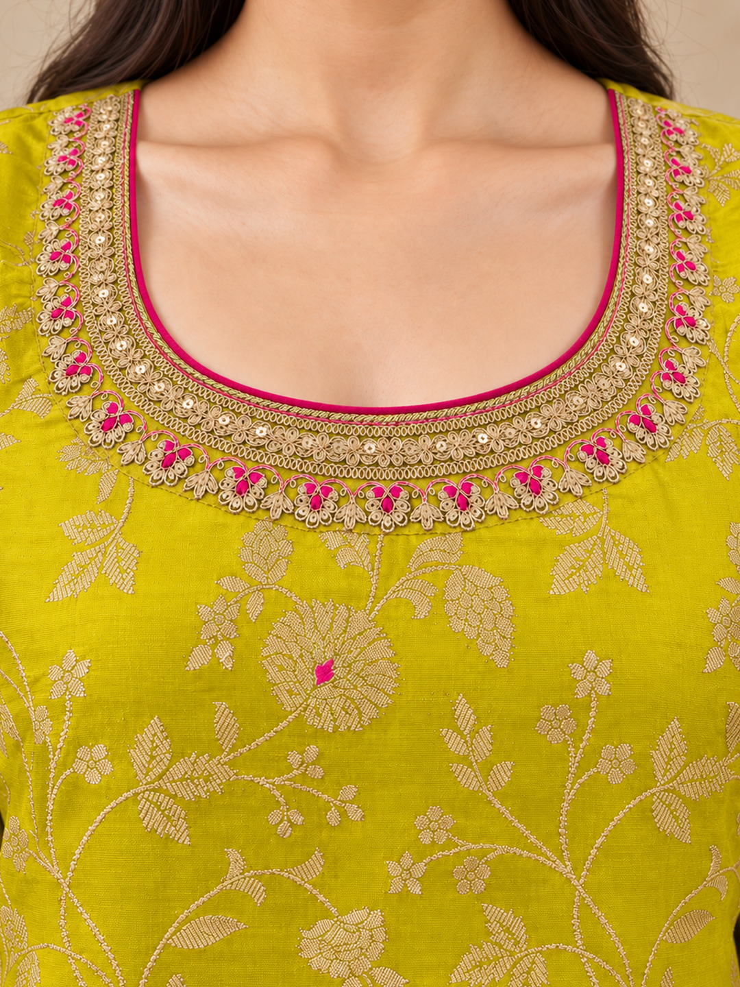 Lime Yellow Floral Embroidered Silk Blend Kurta Set with Dupatta