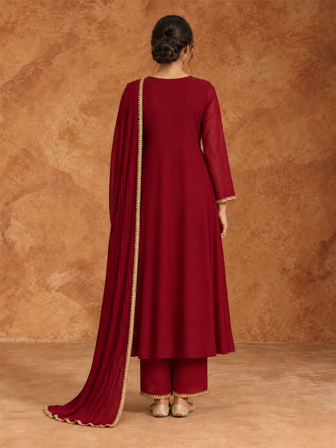 Maroon Embroidered Chanderi Silk Anarkali Suit Set with Dupatta
