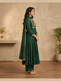 Emerald Green Floral Embroidered Anarkali Set with Dupatta