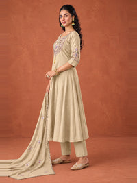 Beige Embroidered Chanderi-Silk Anarkali Set with Dupatta
