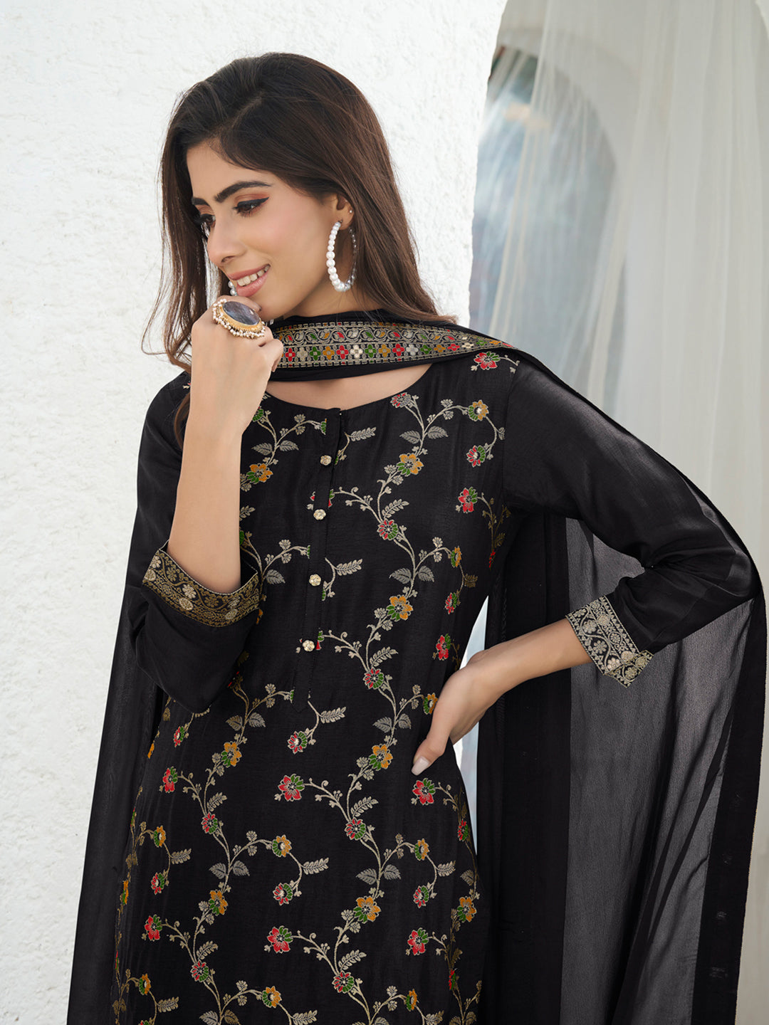Black Meena Jacquard Kurta Suit Set Product vendor
