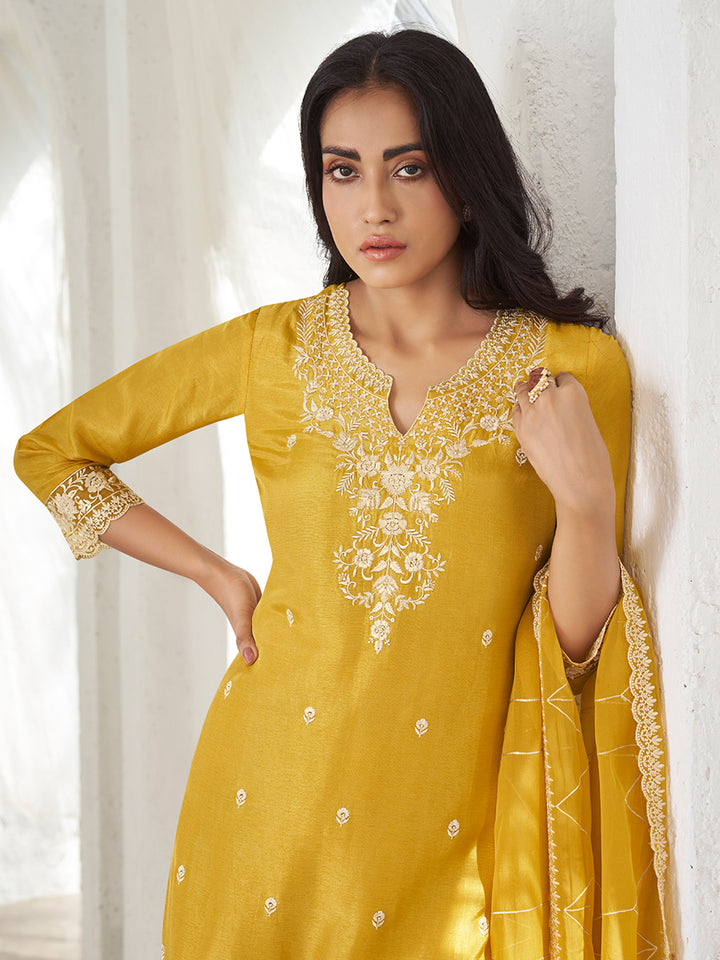 Floral + Geometric thread work & Hanging Pearl on Daman Kurta With Straight Pant & Dupatta Product vendor