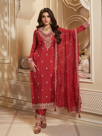 Floral + Geometric thread work & Hanging Pearl on Daman Kurta With Straight Pant & Dupatta Product vendor