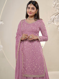 Pink Floral Pattern, Thread   with Sequins & Zari Embroidered Sharara Suit Set Product vendor