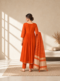 Orange Chanderi Silk Embroidered Anarkali Suit with Striped Dupatta