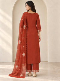 Brown Embroidered Kurta Pant Set with Dupatta