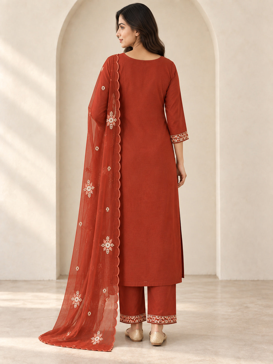 Brown Embroidered Kurta Pant Set with Dupatta