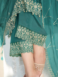 Floral + Geometric thread work & Hanging Pearl on Daman Kurta With Straight Pant & Dupatta Product vendor