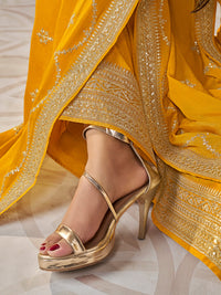 Yellow Chinon Floral Jacquard Embroidered Top with Palazzo Suit Set