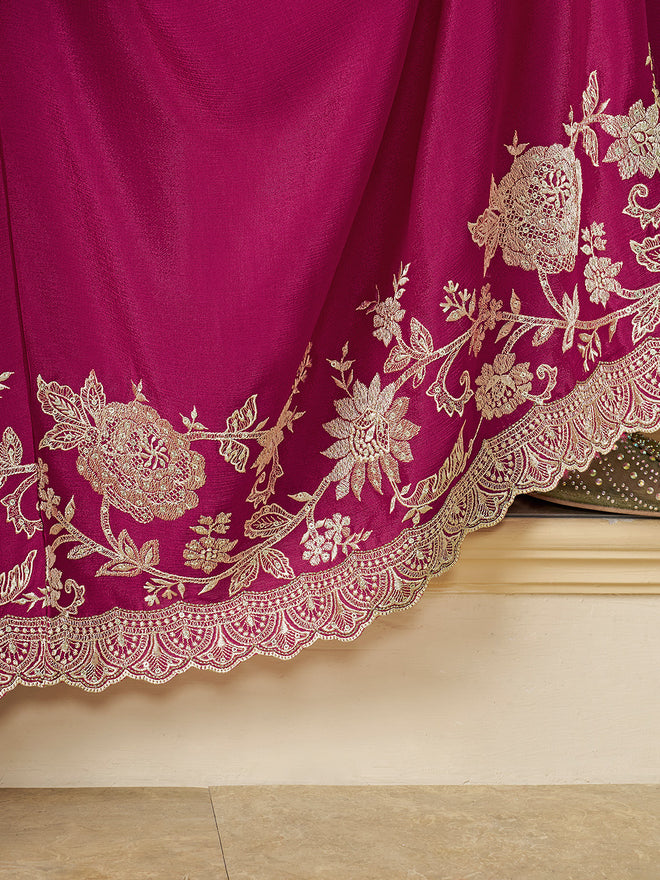 Pink Chinon Top with Thread Embroidery and Sharara Suit Set