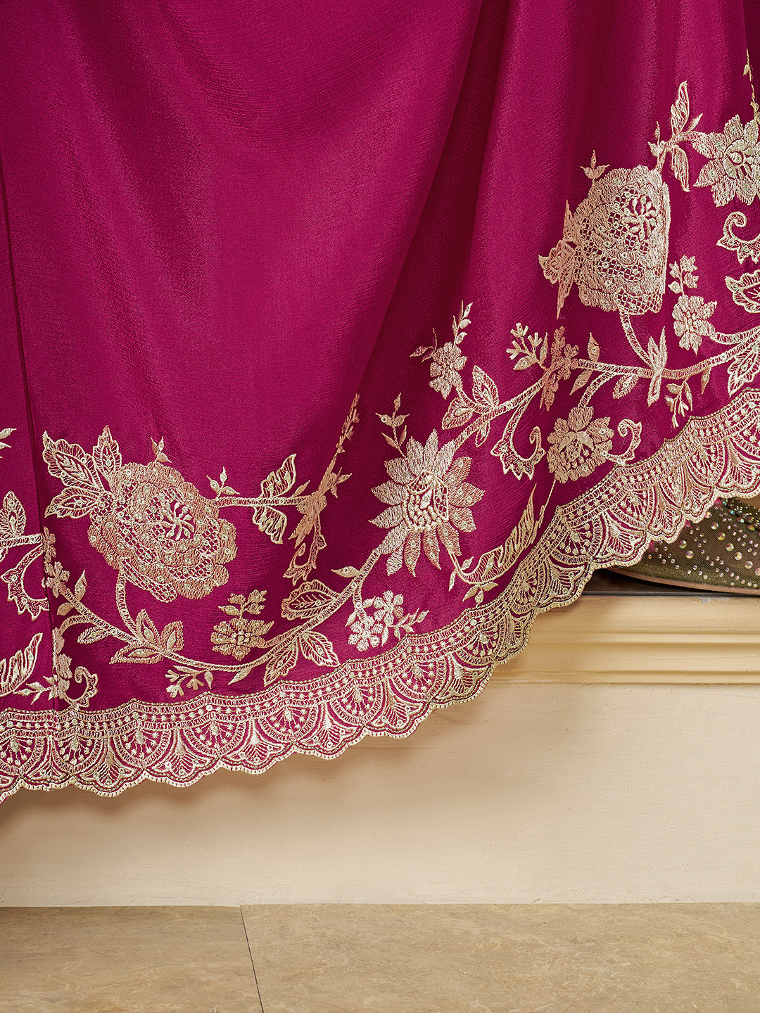 Pink Chinon Top with Thread Embroidery and Sharara Suit Set