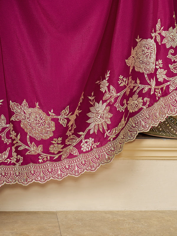 Pink Chinon Top with Thread Embroidery and Sharara Suit Set