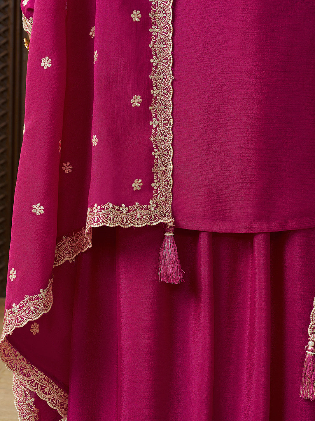 Pink Chinon Top with Thread Embroidery and Sharara Suit Set