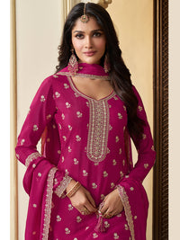 Pink Chinon Top with Thread Embroidery and Sharara Suit Set