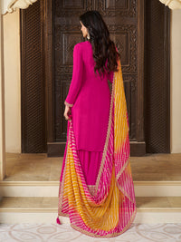 Pink Chinon Embroidered Top with Matching Sharara and Dupatta Suit Set