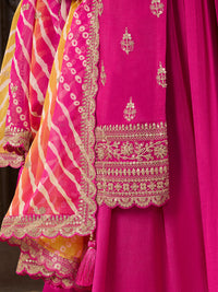 Pink Chinon Embroidered Top with Matching Sharara and Dupatta Suit Set