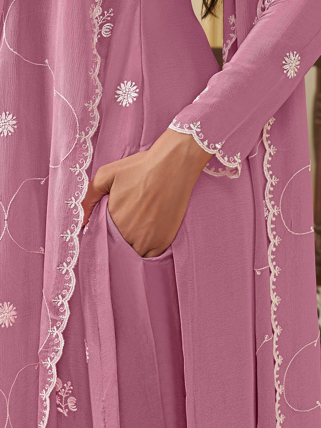Purple Chinon Top with Thread Embroidery and Kurta Suit Set