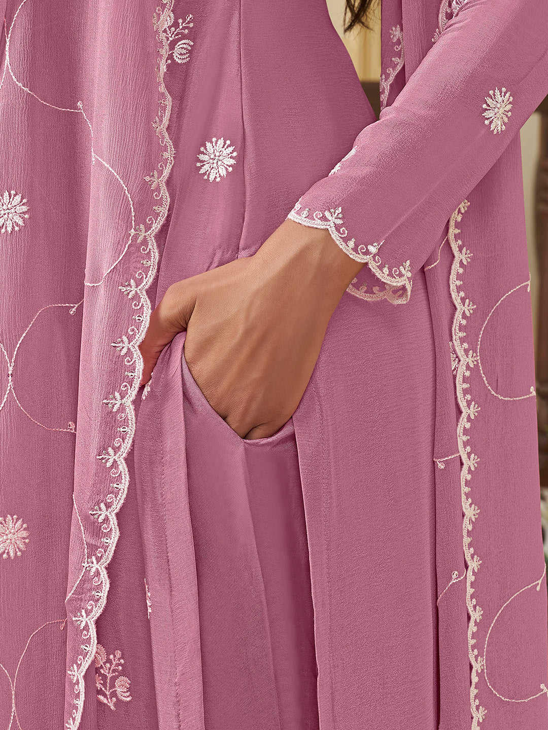 Purple Chinon Top with Thread Embroidery and Kurta Suit Set